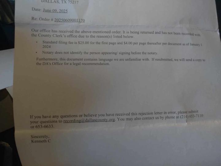 Rejection Letter From Clerks Office