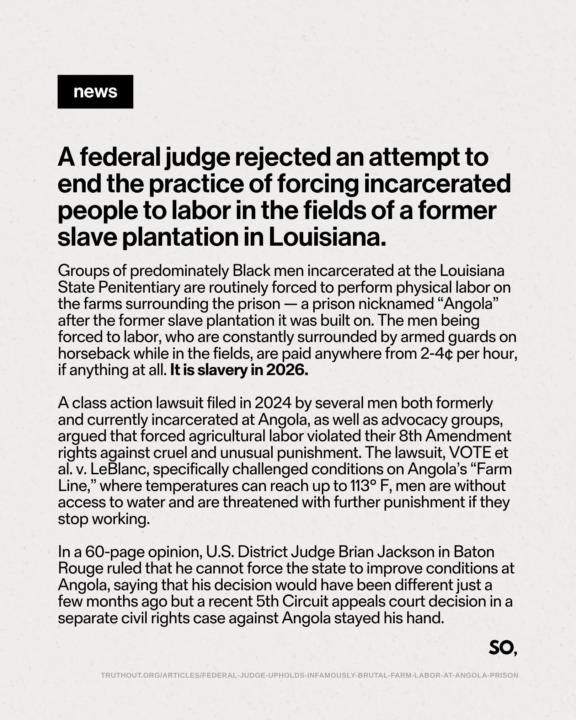 Angola, where prisoners labor picking cotton on plantations