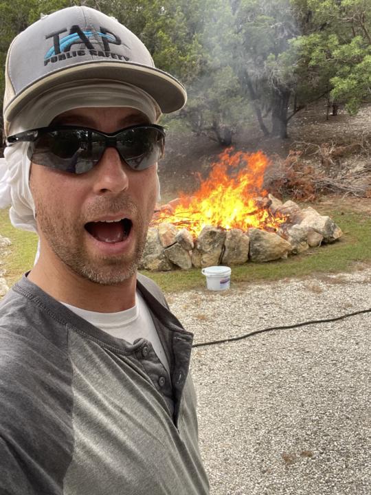 Peter and I lit a big fire today