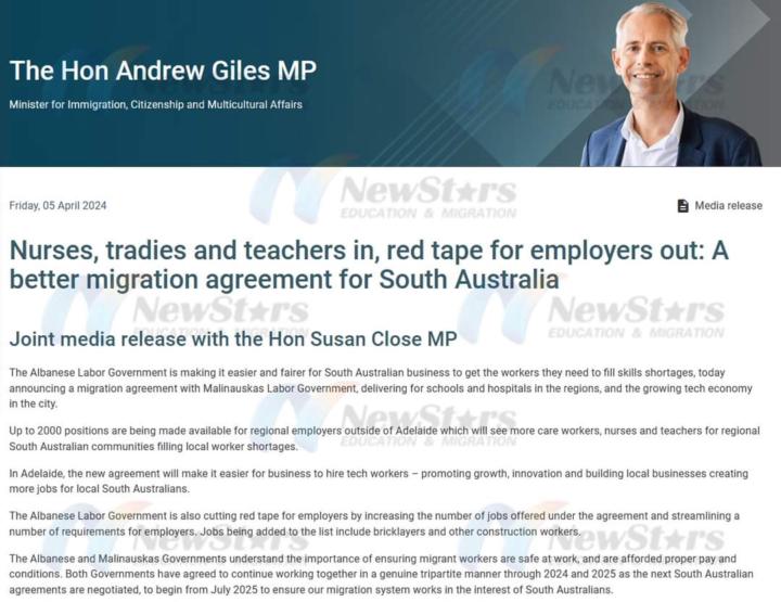  **New Immigration DAMA for South Australia**