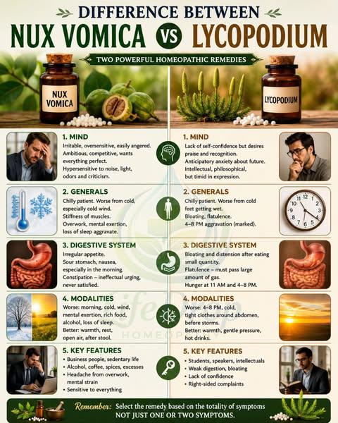 Comparing Homeopathic Remedies: Nux Vomica & Lycopodium 🌿