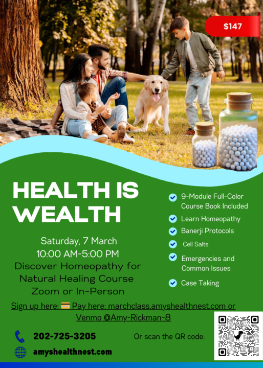 Mark your Calendars for a Health is Wealth Homeopathy Course 7March