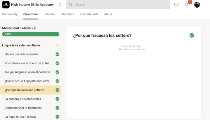 Quiero ver de nuevo las clases de mentalidad pero me aparece esto, a alguien mas le pasa?
