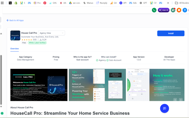 GHL - House Call Pro Integration (new - in the market place).