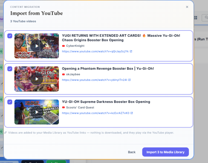 Import Youtube Videos