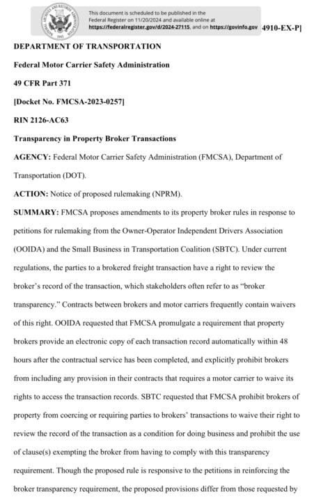 FMCSA: Broker Transparency and Freight Rates