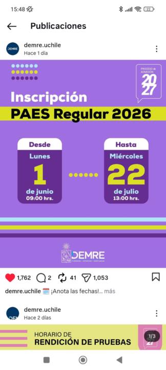 Fechas Inscripciones PAES Regular (verano☀️)