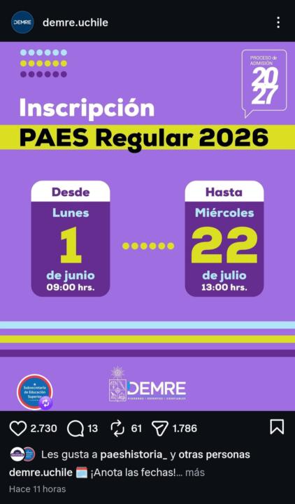 Fechas postulación PAES VERANO (Regular)☀️