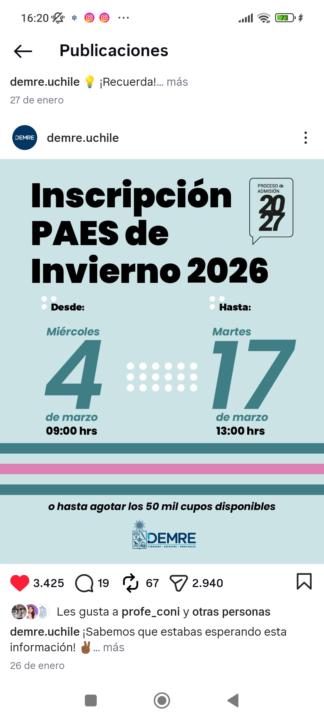 Recordatorio: Inscripción Paes de invierno ☃️