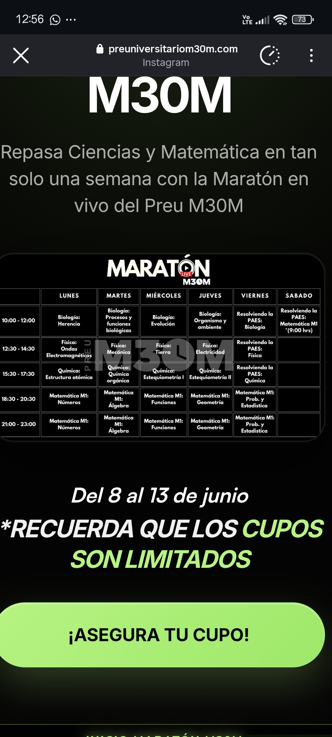 Maratón gratuito M30M del 8 al 13 de junio. Inscripción en el link. 