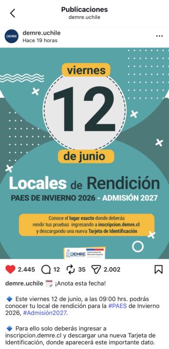 Locales de Rendición PAES ☃️!!!