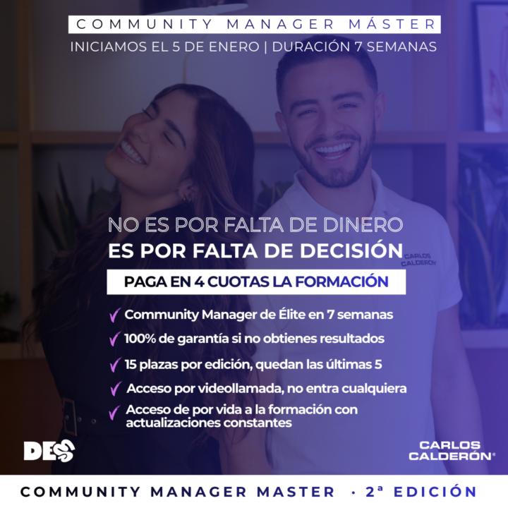 Últimas plazas para el Community Manager Master - 100% de garantía - puedes entrar con financiación