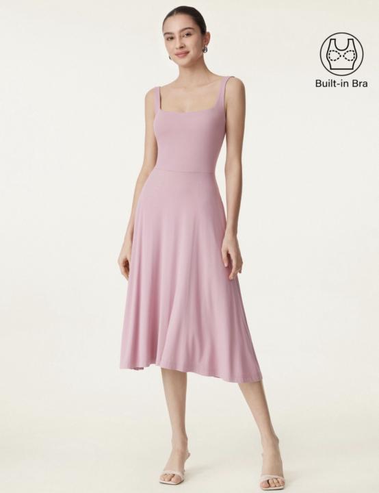Square Neck Flowy New Airy Brami Midi Dress
