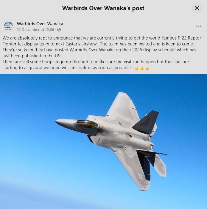 F22 Raptors at Warbirds over Wanaka 2026
