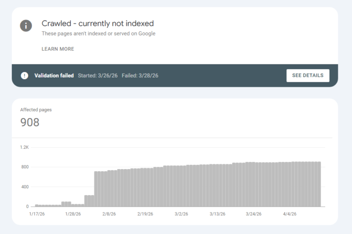 Crawled - currently not indexed
