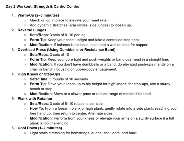 Day 2 Workout and Nutrition: Strength & Cardio Combo