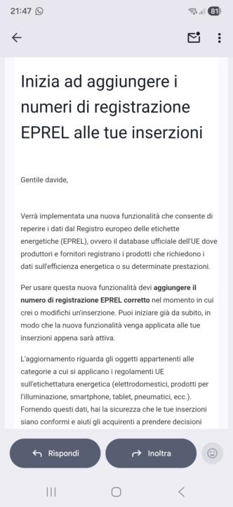 il numero di registrazione EPREL