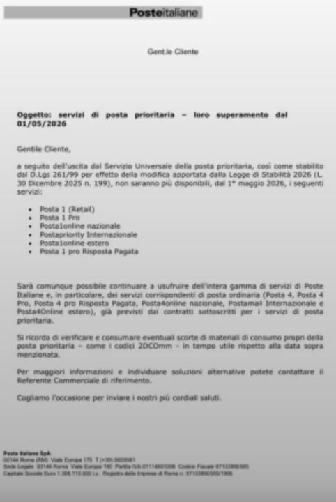 Posta 1 cessa di esistere