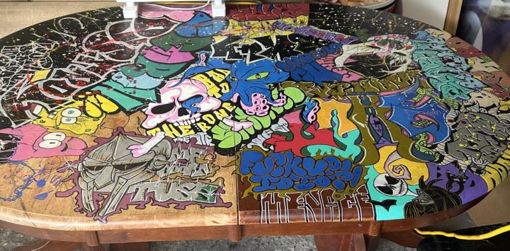 Repurposing a table , little bit of an unplanned mural