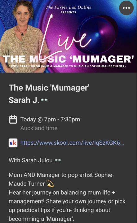 TONIGHT: The Music ‘Mumager’ with Sarah Julou!